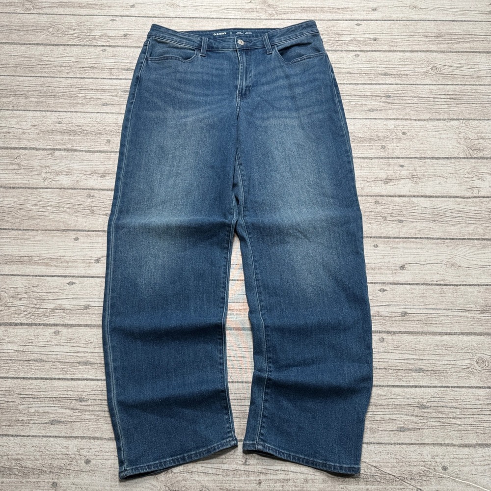Old Navy Jeans Womens 12 Blue Denim High Rise Wide Leg Wow Loose Fit Medium Wash